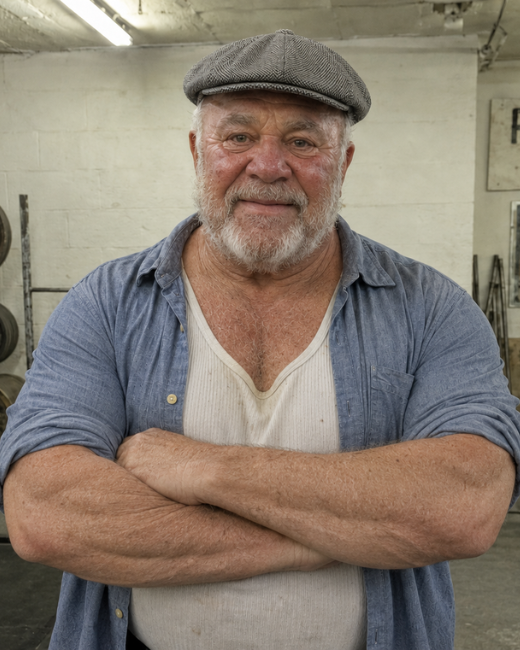 Earl Prosser, strength coach, standing in his Lorain, Ohio basement gym